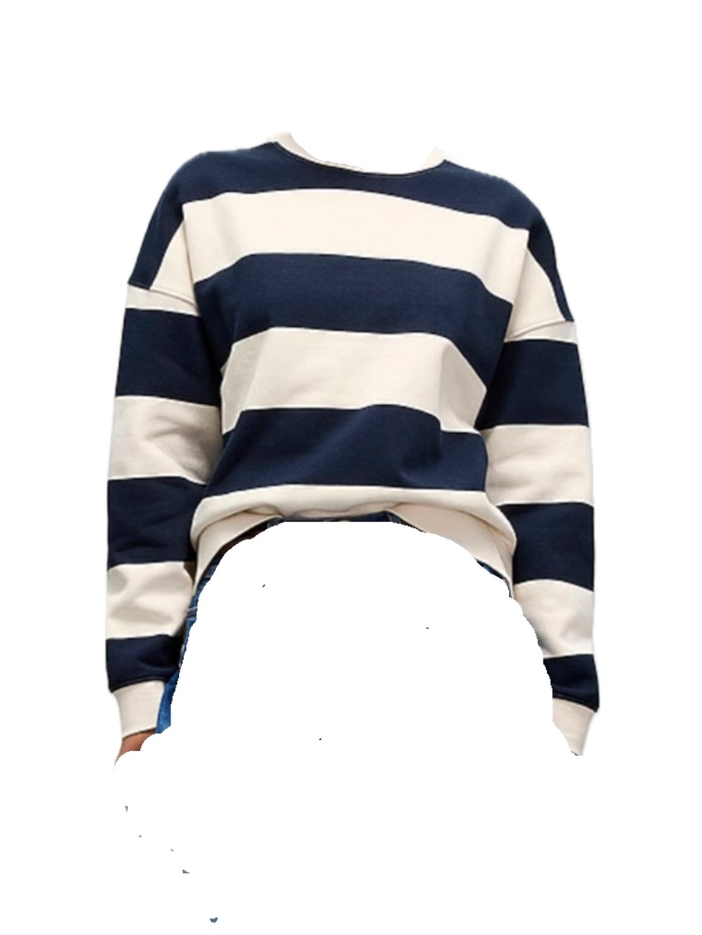 Simons Navy and Cream Wide-Stripe Pullover Sweatshirt
